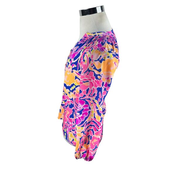 Lilly Pulitzer Elsa Silk Blouse Top Women's 2XS XXS Catch and Release Pink Blue - Picture 4 of 10